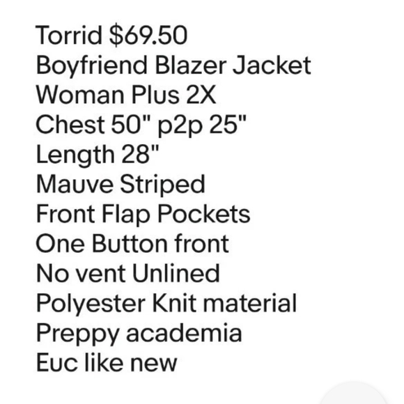 Torrid Boyfriend Blazer Jacket Woman Plus 2X Mauve Striped One Button Preppy - Picture 10 of 12